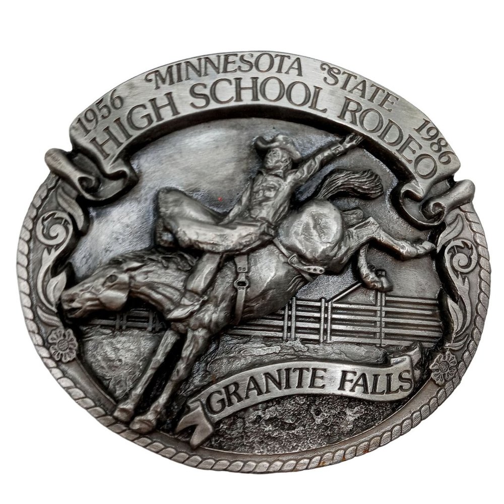 High School Rodeo Belt Buckle Minnesota 1986 Bareback Rider MN State Cowboy